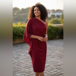 Lauren Ralph Lauren Red/Wine One Shoulder Draped Dress 10 Women Wedding Holiday
